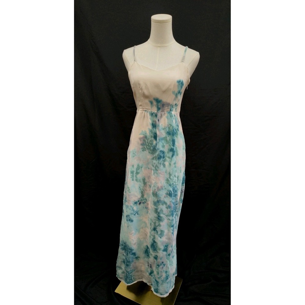 Anthropologie Moulinette Soeurs SILK Maxi Dress Watercolor Blue w Smocking Sz 4